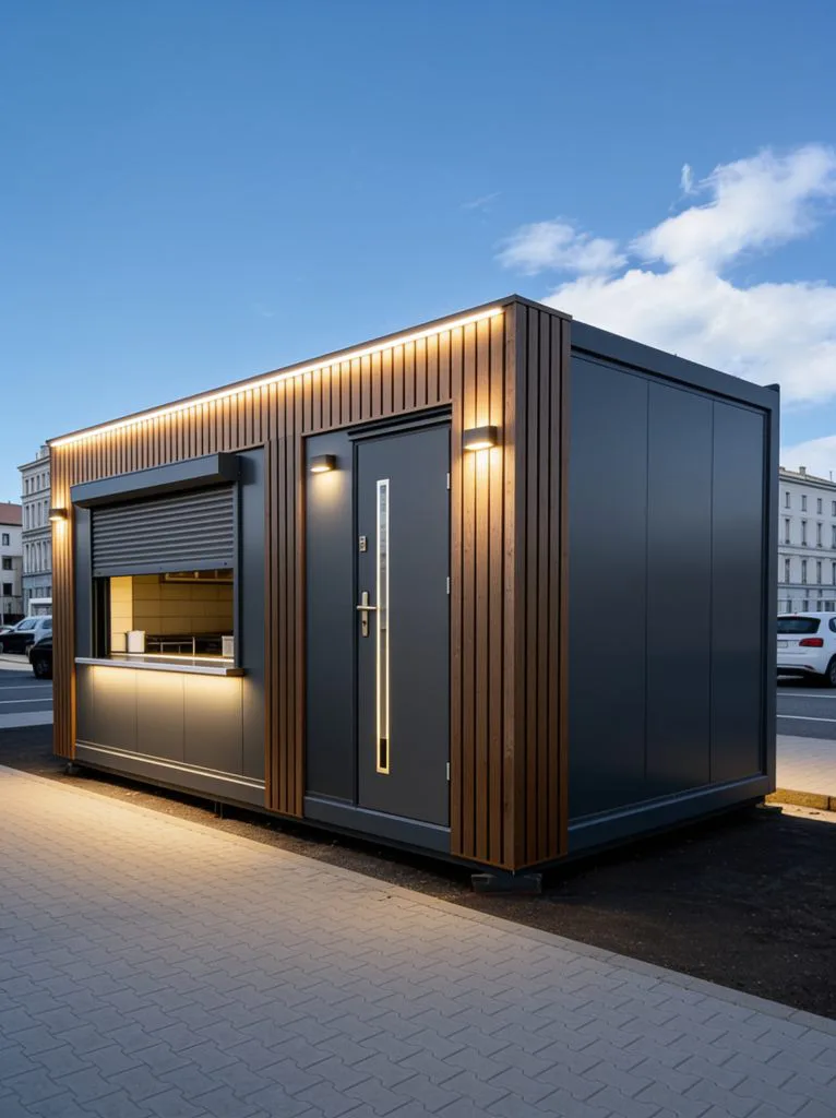 Gastronomiemodul 700 × 300 cm mit Rollläden